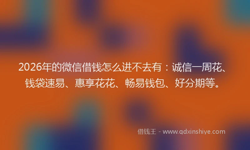 2026年的微信借钱怎么进不去有:诚信一周花、钱袋速易、惠享花花、畅易钱包、好分期等。