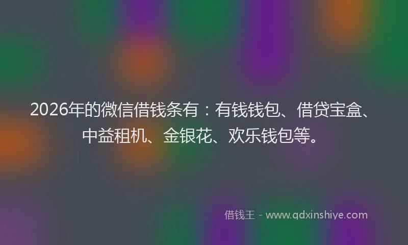 2026年的微信借钱条有：有钱钱包、借贷宝盒、中益租机、金银花、欢乐钱包等。