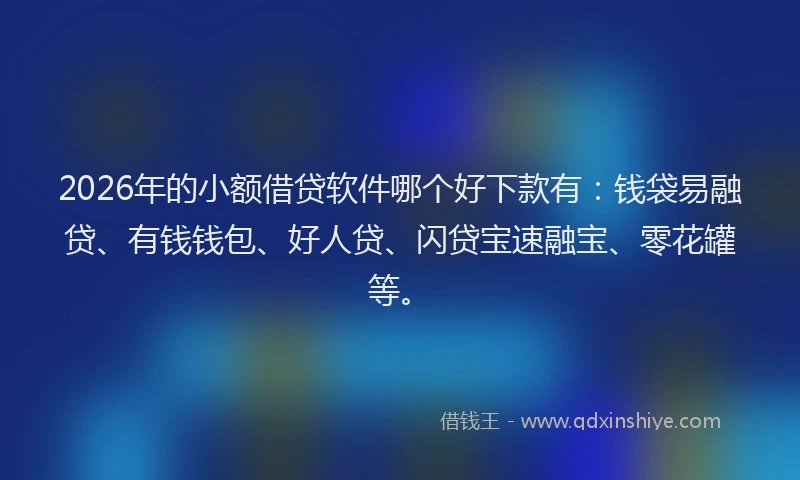 2026年的小额借贷软件哪个好下款有：钱袋易融贷、有钱钱包、好人贷、闪贷宝速融宝、零花罐等。