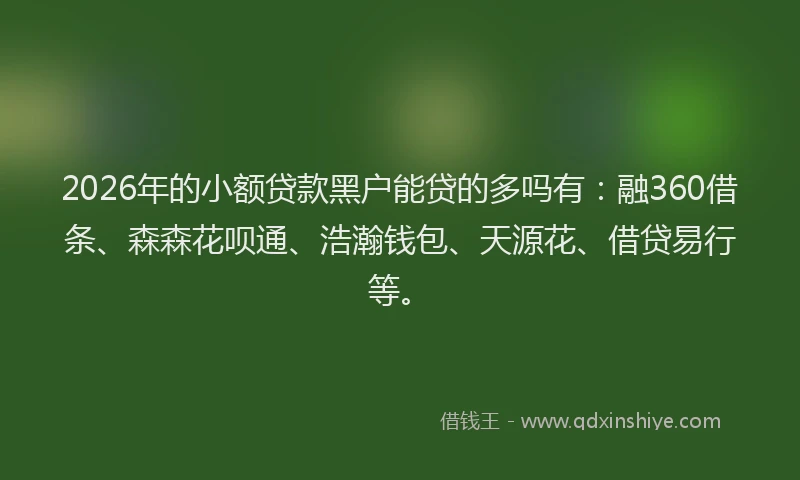2026年的小额贷款黑户能贷的多吗有：融360借条、森森花呗通、浩瀚钱包、天源花、借贷易行等。