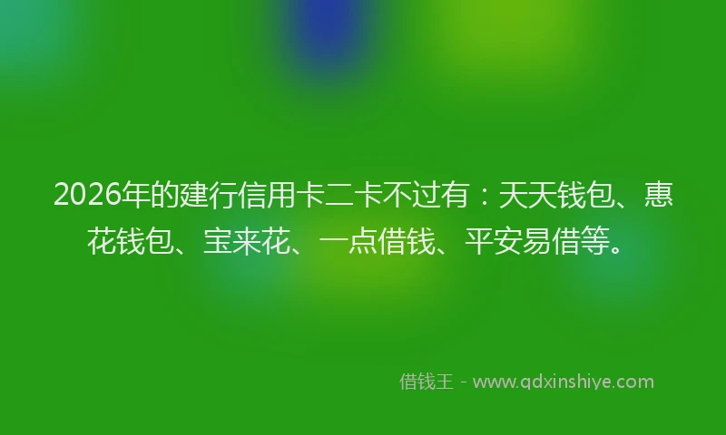 2026年的建行信用卡二卡不过有：天天钱包、惠花钱包、宝来花、一点借钱、平安易借等。