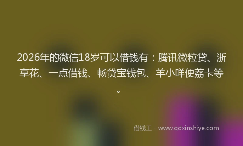 2026年的微信18岁可以借钱有：腾讯微粒贷、浙享花、一点借钱、畅贷宝钱包、羊小咩便荔卡等。