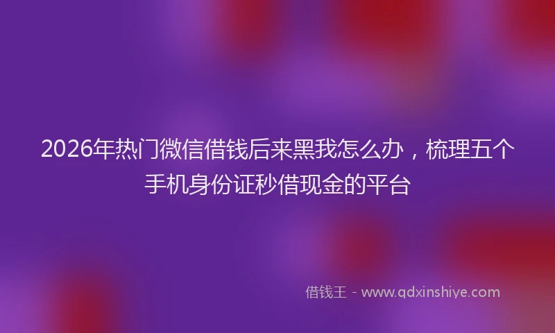 2026年热门微信借钱后来黑我怎么办，梳理五个手机身份证秒借现金的平台