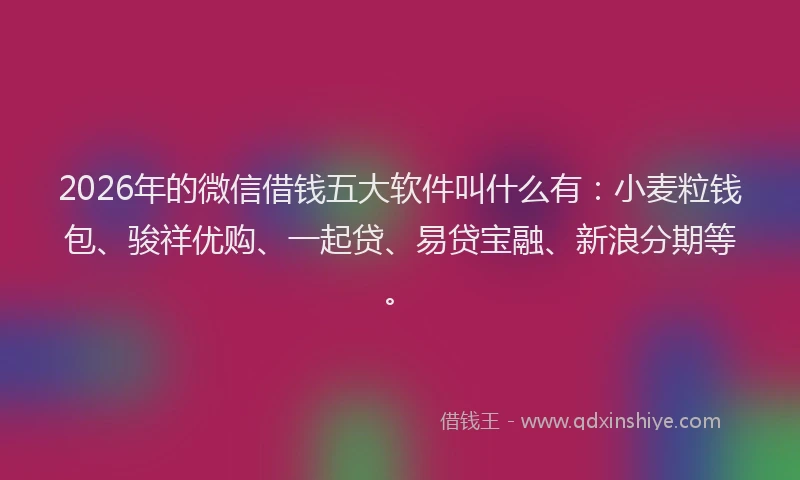 2026年的微信借钱五大软件叫什么有：小麦粒钱包、骏祥优购、一起贷、易贷宝融、新浪分期等。