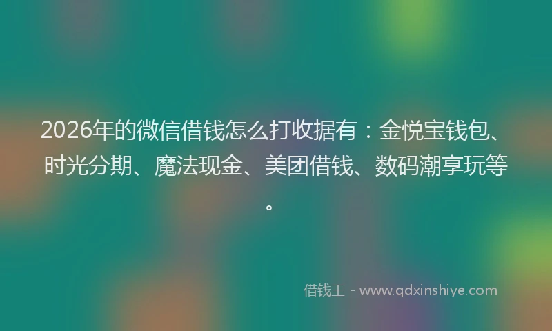 2026年的微信借钱怎么打收据有：金悦宝钱包、时光分期、魔法现金、美团借钱、数码潮享玩等。