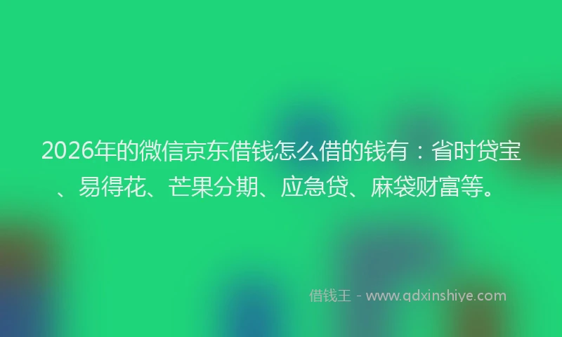 2026年的微信京东借钱怎么借的钱有：省时贷宝、易得花、芒果分期、应急贷、麻袋财富等。
