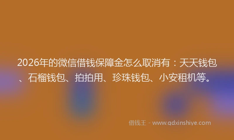 2026年的微信借钱保障金怎么取消有：天天钱包、石榴钱包、拍拍用、珍珠钱包、小安租机等。