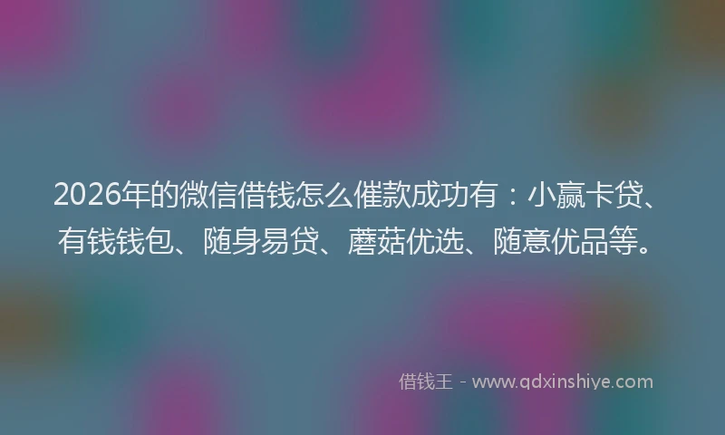 2026年的微信借钱怎么催款成功有：小赢卡贷、有钱钱包、随身易贷、蘑菇优选、随意优品等。