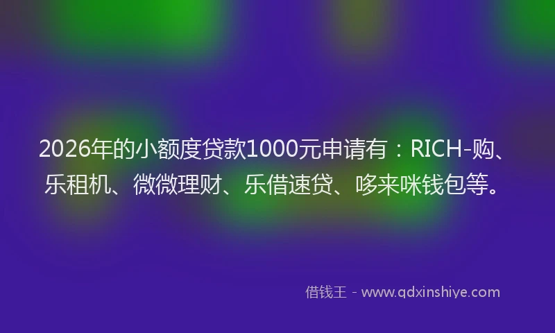 2026年的小额度贷款1000元申请有：RICH-购、乐租机、微微理财、乐借速贷、哆来咪钱包等。