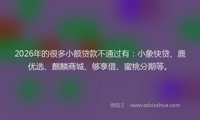 2026年的很多小额贷款不通过有：小象快贷、鹿优选、麒麟商城、够享借、蜜桃分期等。