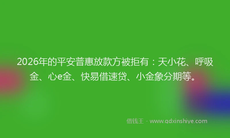 2026年的平安普惠放款方被拒有:天小花、呼吸金、心e金、快易借速贷、小金象分期等。