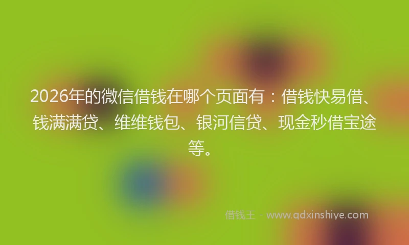 2026年的微信借钱在哪个页面有：借钱快易借、钱满满贷、维维钱包、银河信贷、现金秒借宝途等。