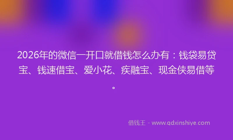 2026年的微信一开口就借钱怎么办有：钱袋易贷宝、钱速借宝、爱小花、疾融宝、现金侠易借等。
