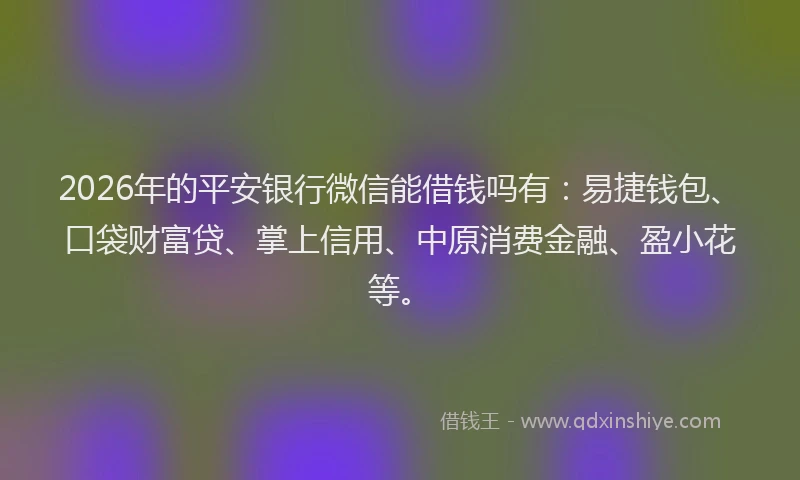 2026年的平安银行微信能借钱吗有：易捷钱包、口袋财富贷、掌上信用、中原消费金融、盈小花等。