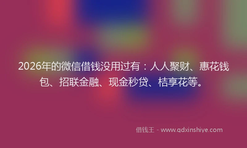 2026年的微信借钱没用过有：人人聚财、惠花钱包、招联金融、现金秒贷、桔享花等。