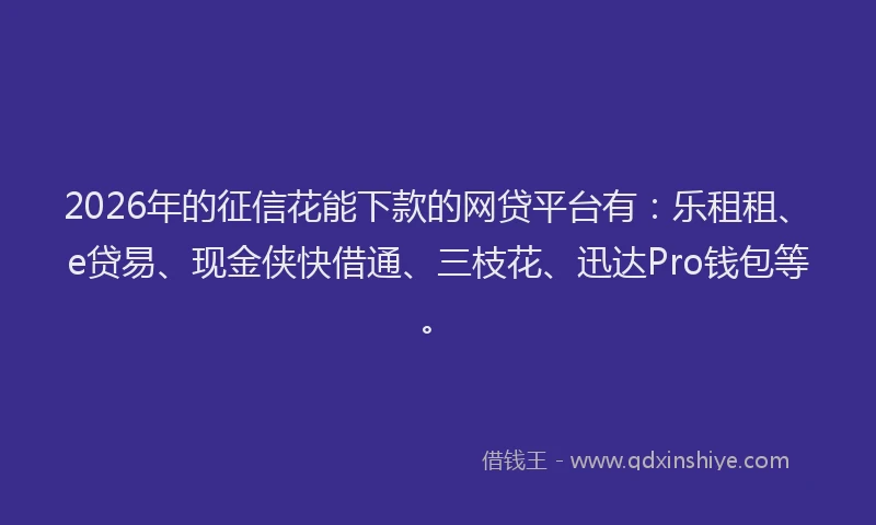 2026年的征信花能下款的网贷平台有:乐租租、e贷易、现金侠快借通、三枝花、迅达Pro钱包等。