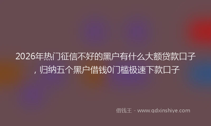 2026年热门征信不好的黑户有什么大额贷款口子，归纳五个黑户借钱0门槛极速下款口子