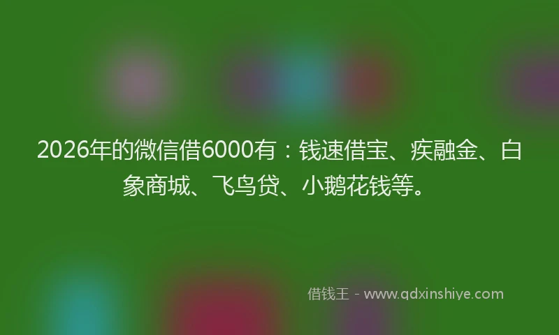 2026年的微信借6000有：钱速借宝、疾融金、白象商城、飞鸟贷、小鹅花钱等。