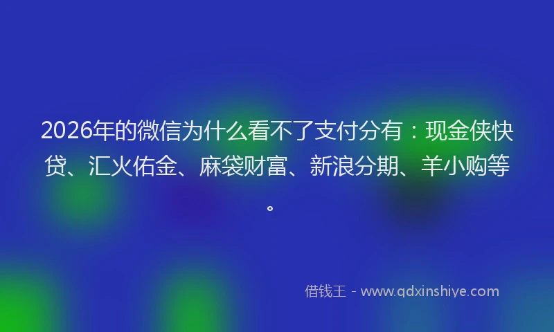 2026年的微信为什么看不了支付分有：现金侠快贷、汇火佑金、麻袋财富、新浪分期、羊小购等。