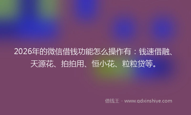 2026年的微信借钱功能怎么操作有：钱速借融、天源花、拍拍用、恒小花、粒粒贷等。