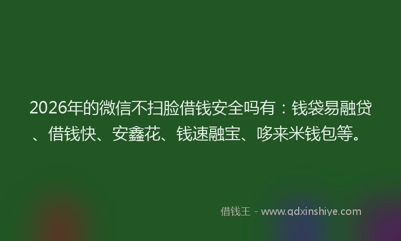2026年的微信不扫脸借钱安全吗有:钱袋易融贷、借钱快、安鑫花、钱速融宝、哆来米钱包等。