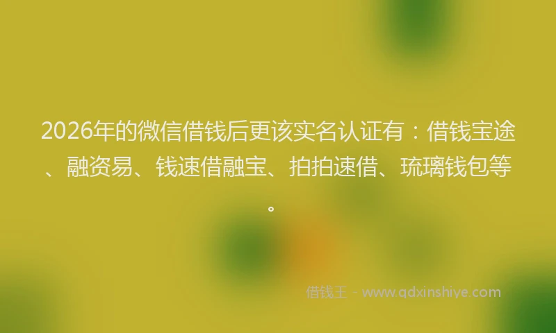 2026年的微信借钱后更该实名认证有:借钱宝途、融资易、钱速借融宝、拍拍速借、琉璃钱包等。
