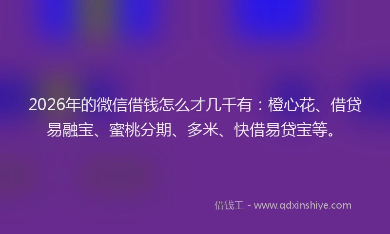 2026年的微信借钱怎么才几千有：橙心花、借贷易融宝、蜜桃分期、多米、快借易贷宝等。