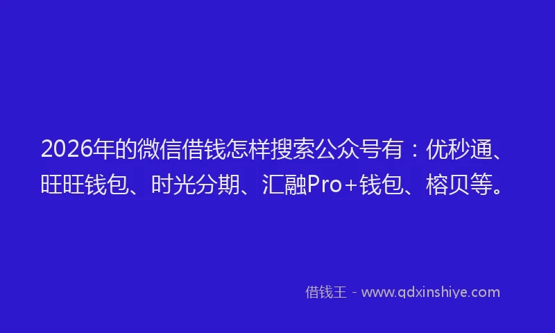 2026年的微信借钱怎样搜索公众号有:优秒通、旺旺钱包、时光分期、汇融Pro+钱包、榕贝等。
