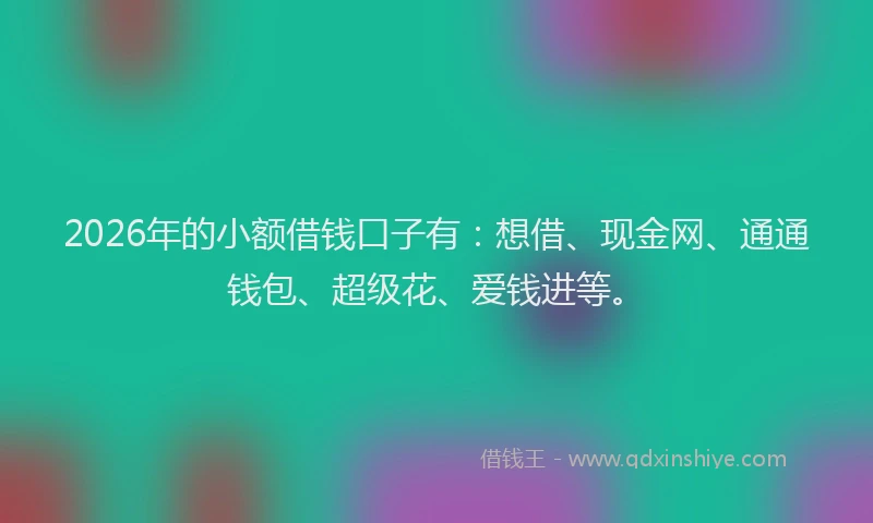 2026年的小额借钱口子有：想借、现金网、通通钱包、超级花、爱钱进等。