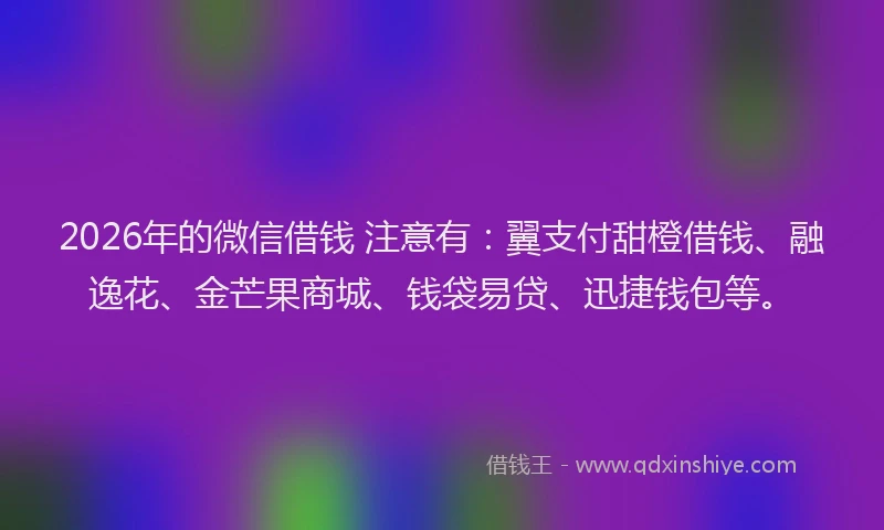 2026年的微信借钱 注意有：翼支付甜橙借钱、融逸花、金芒果商城、钱袋易贷、迅捷钱包等。