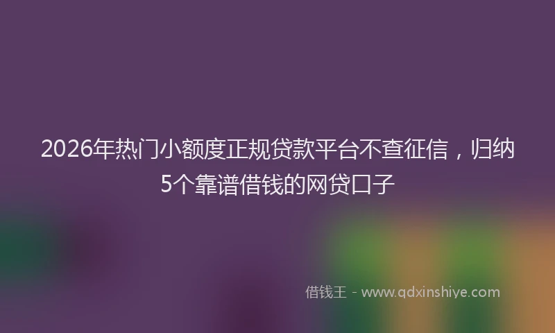 2026年热门小额度正规贷款平台不查征信，归纳5个靠谱借钱的网贷口子