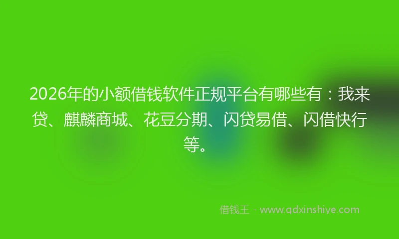 2026年的小额借钱软件正规平台有哪些有:我来贷、麒麟商城、花豆分期、闪贷易借、闪借快行等。