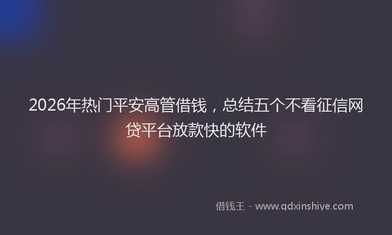2026年热门平安高管借钱,总结五个不看征信网贷平台放款快的软件