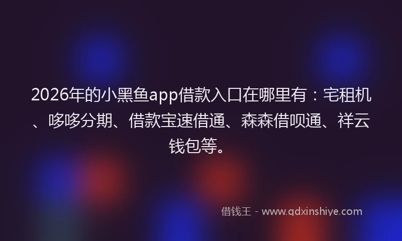 2026年的小黑鱼app借款入口在哪里有：宅租机、哆哆分期、借款宝速借通、森森借呗通、祥云钱包等。