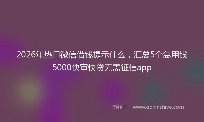 2026年热门微信借钱提示什么,汇总5个急用钱5000快审快贷无需征信app