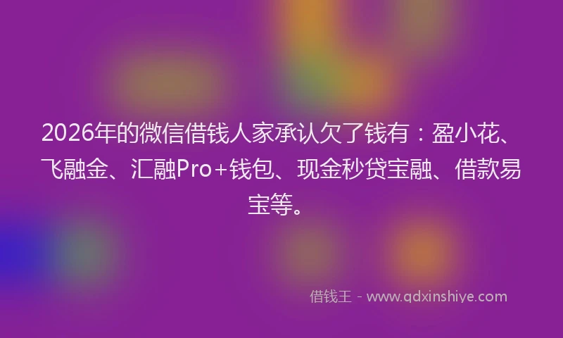 2026年的微信借钱人家承认欠了钱有：盈小花、飞融金、汇融Pro+钱包、现金秒贷宝融、借款易宝等。