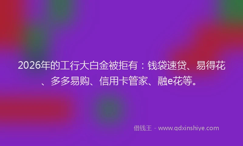 2026年的工行大白金被拒有：钱袋速贷、易得花、多多易购、信用卡管家、融e花等。