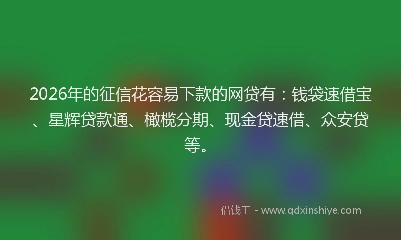 2026年的征信花容易下款的网贷有：钱袋速借宝、星辉贷款通、橄榄分期、现金贷速借、众安贷等。