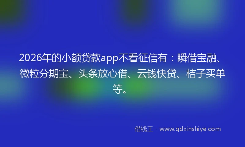 2026年的小额贷款app不看征信有:瞬借宝融、微粒分期宝、头条放心借、云钱快贷、桔子买单等。