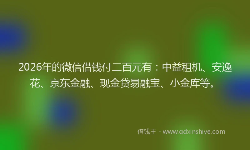 2026年的微信借钱付二百元有：中益租机、安逸花、京东金融、现金贷易融宝、小金库等。
