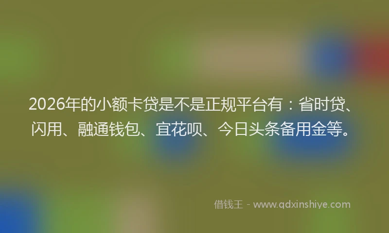2026年的小额卡贷是不是正规平台有：省时贷、闪用、融通钱包、宜花呗、今日头条备用金等。