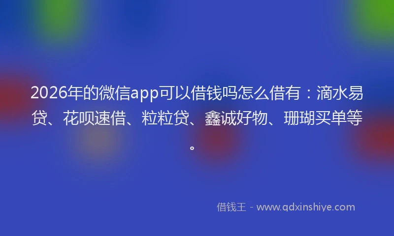 2026年的微信app可以借钱吗怎么借有:滴水易贷、花呗速借、粒粒贷、鑫诚好物、珊瑚买单等。
