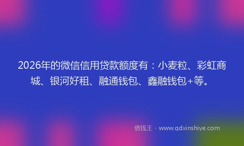 2026年的微信信用贷款额度有：小麦粒、彩虹商城、银河好租、融通钱包、鑫融钱包+等。