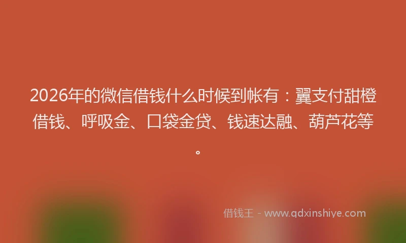 2026年的微信借钱什么时候到帐有：翼支付甜橙借钱、呼吸金、口袋金贷、钱速达融、葫芦花等。