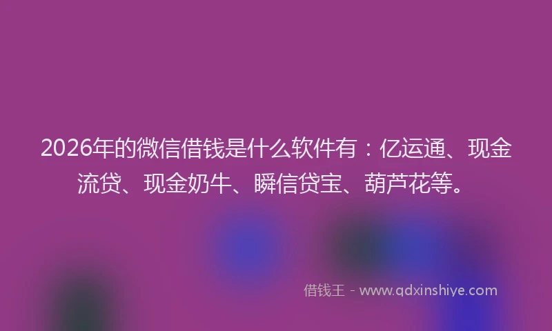 2026年的微信借钱是什么软件有：亿运通、现金流贷、现金奶牛、瞬信贷宝、葫芦花等。