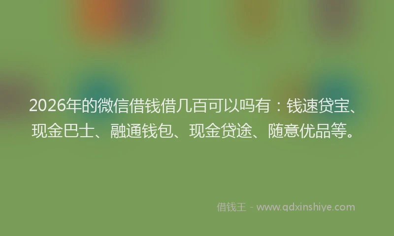 2026年的微信借钱借几百可以吗有：钱速贷宝、现金巴士、融通钱包、现金贷途、随意优品等。