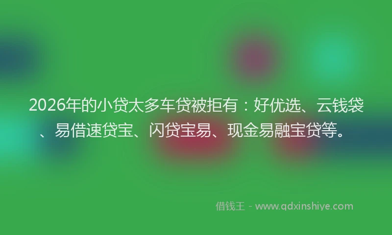2026年的小贷太多车贷被拒有：好优选、云钱袋、易借速贷宝、闪贷宝易、现金易融宝贷等。