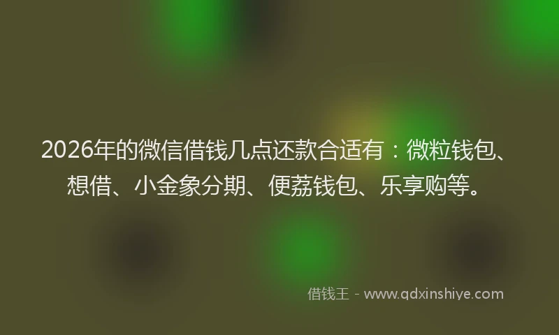 2026年的微信借钱几点还款合适有：微粒钱包、想借、小金象分期、便荔钱包、乐享购等。