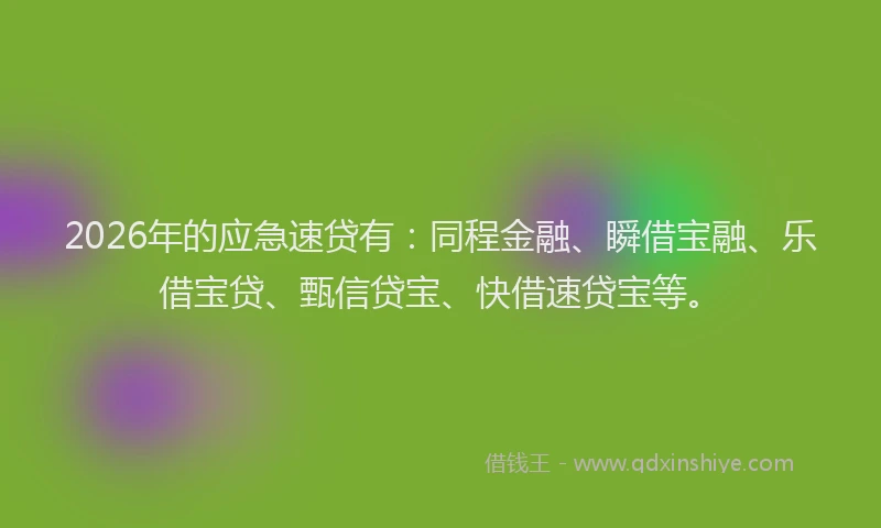 2026年的应急速贷有：同程金融、瞬借宝融、乐借宝贷、甄信贷宝、快借速贷宝等。