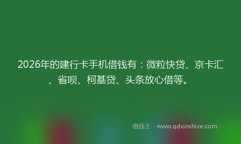 2026年的建行卡手机借钱有：微粒快贷、京卡汇、省呗、柯基贷、头条放心借等。
